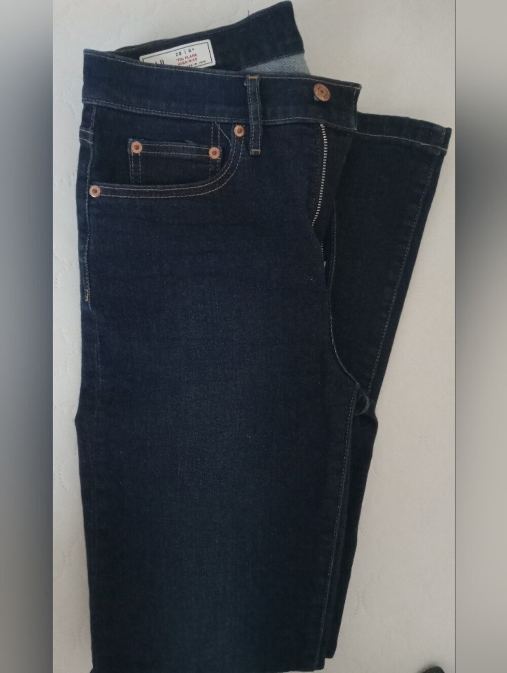 GAP '70s Flare High Rise Jeans in Dark Indigo with Contrast Stitching